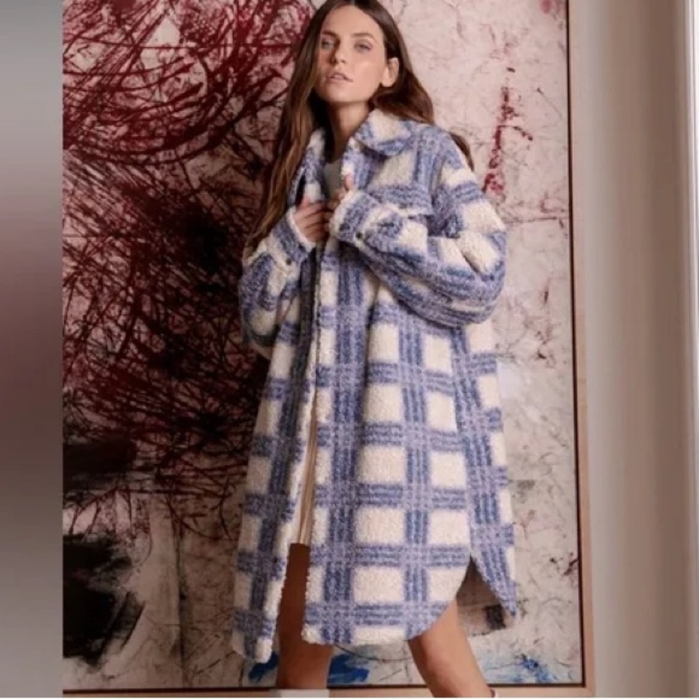 Lulu's Blue and Cream Plaid Coat
